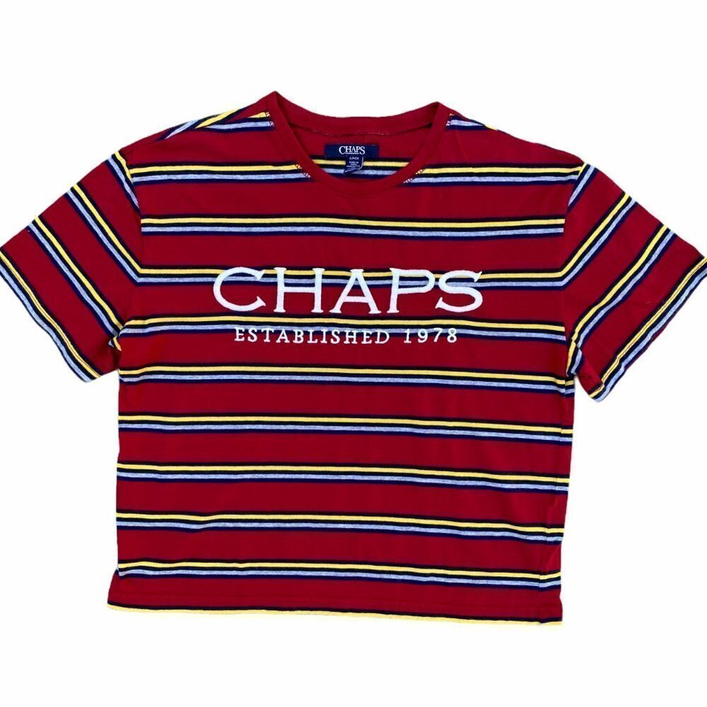CHAPS Women's Embroidered Logo Retro Striped Cropped Top T Shirt S​​​​​​​​